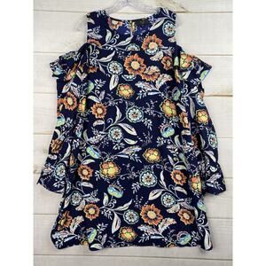 AX Paris Dress Womens 18 Navy Boho Floral Cold Shoulder Lightweight Curve Beach